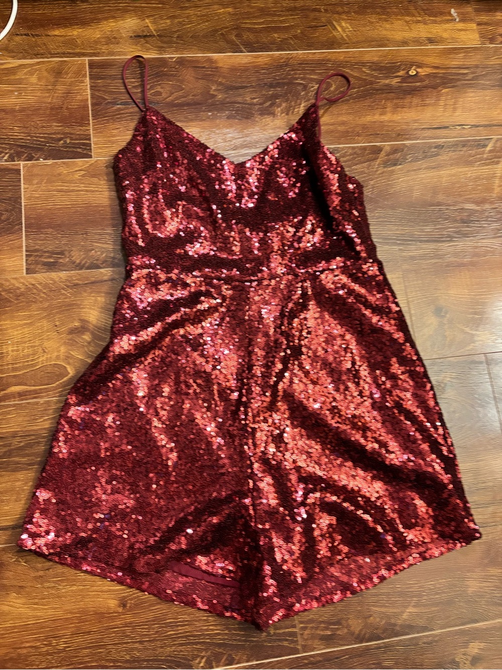 Woven Pink Burgundy Sequin Romper Size Small V Neck Gameday Whoop TAMU